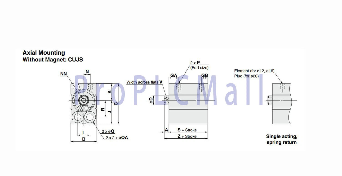 SMC CDUJB20-10D Air Cylinder For Lateral Mounting 1PCS