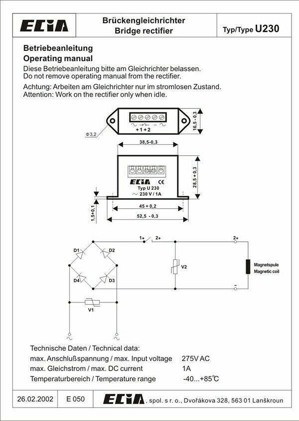new Replace ECIA TYP U230 230V/1A brake rectifier module