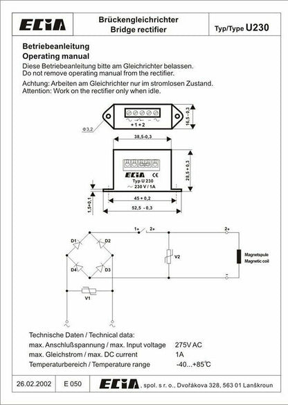 new Replace ECIA TYP U230 230V/1A brake rectifier module