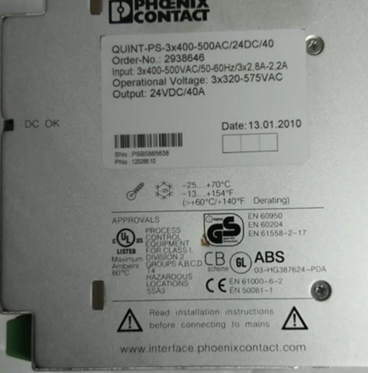 used QUINT-PS-3X400-500AC/24DC/40 2938646 Power Supply - KOEED