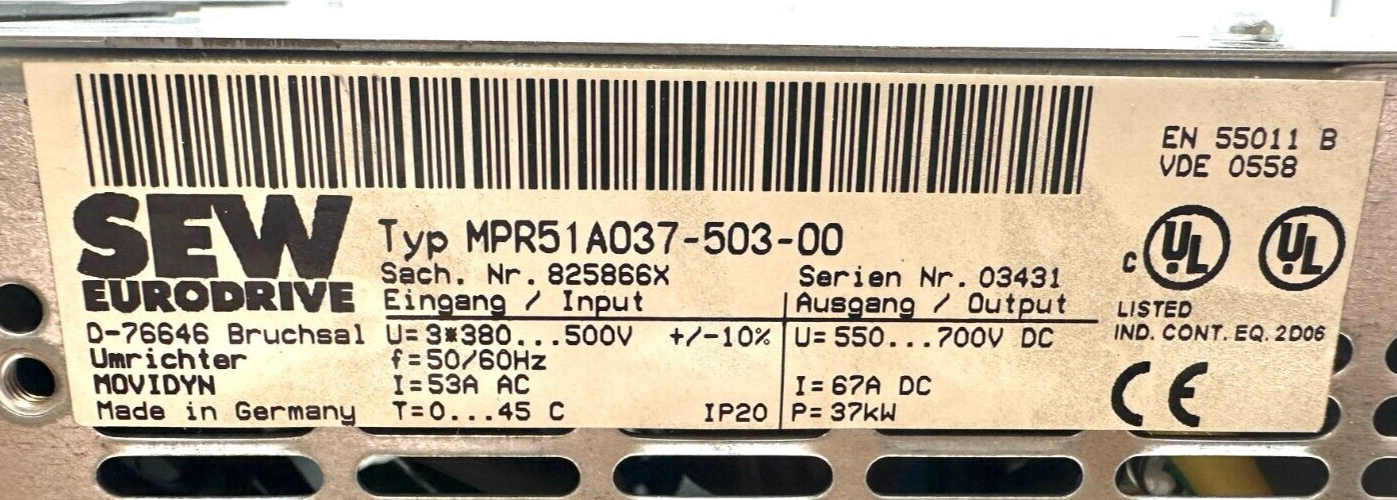 used Sew Eurodrive MPR51A037-503-00 Movidyn DC Drive - SEW EURODRIVE
