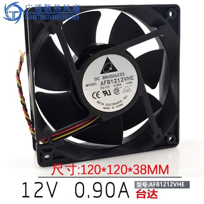 Delta AFB1212VHE 12038 DC12V 0.90A 12CM 3-Wire Dual Ball Cooling Fan