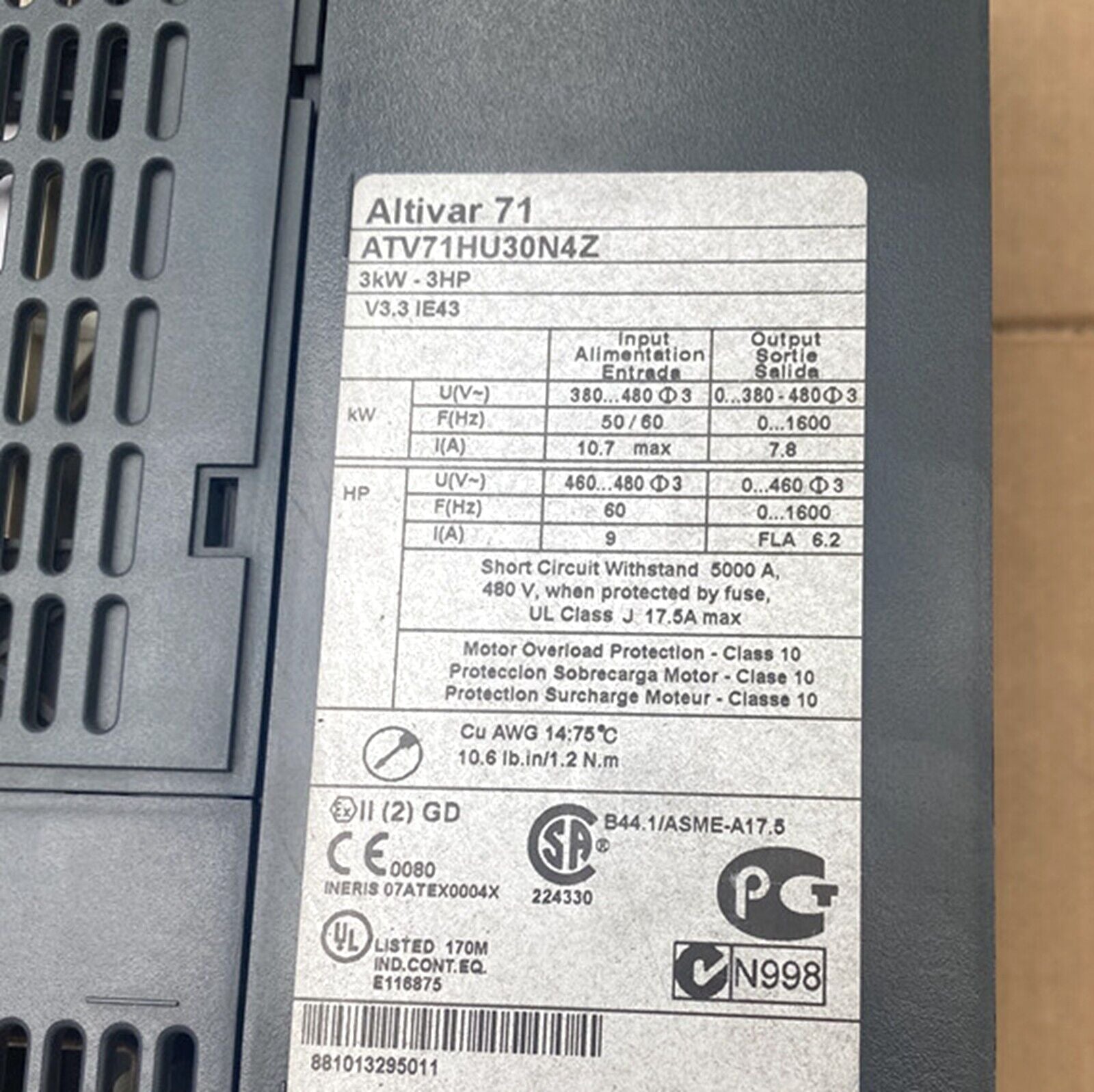 Schneider Electric ATV71HU30N4Z Inverter Output 3Phase - SCHNEIDER ELECTRIC