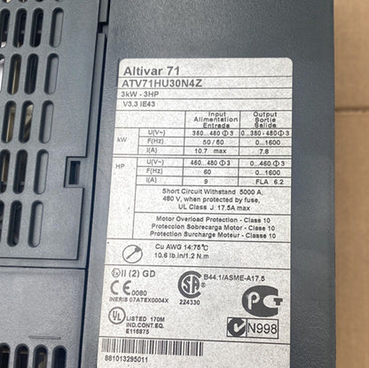 Schneider Electric ATV71HU30N4Z Inverter Output 3Phase - SCHNEIDER ELECTRIC