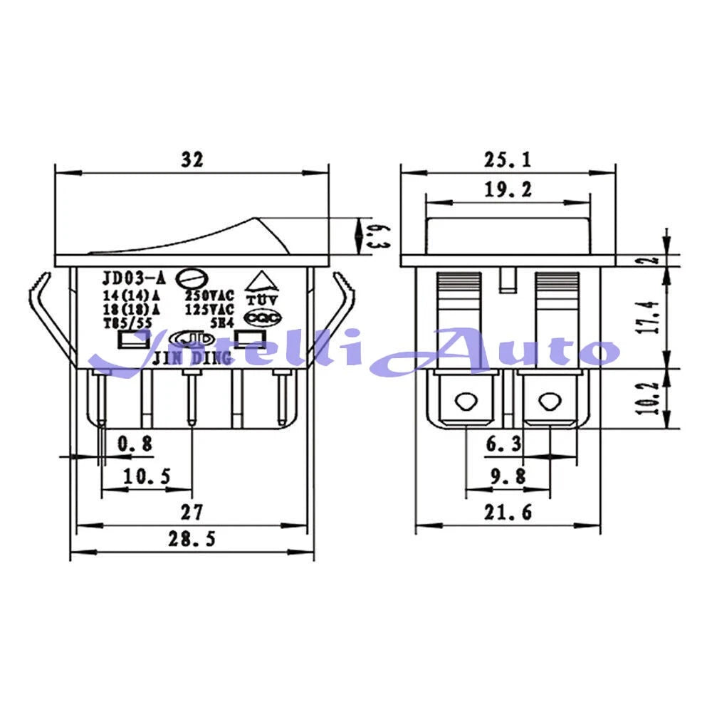 JD03-A1 6Pin 2pcs Rocker Switch 125/250V 30A Inverter Welding Machine button