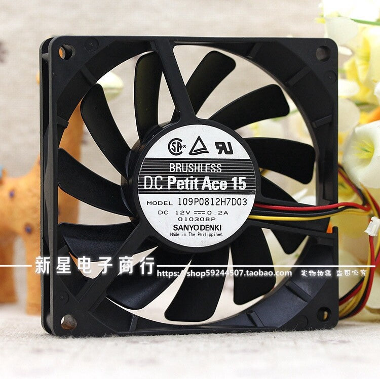 1pcs SANYO 109P0812H7D03 12V 0.2A 8CM 8015 Double Ball Cooling Fan 3pin
