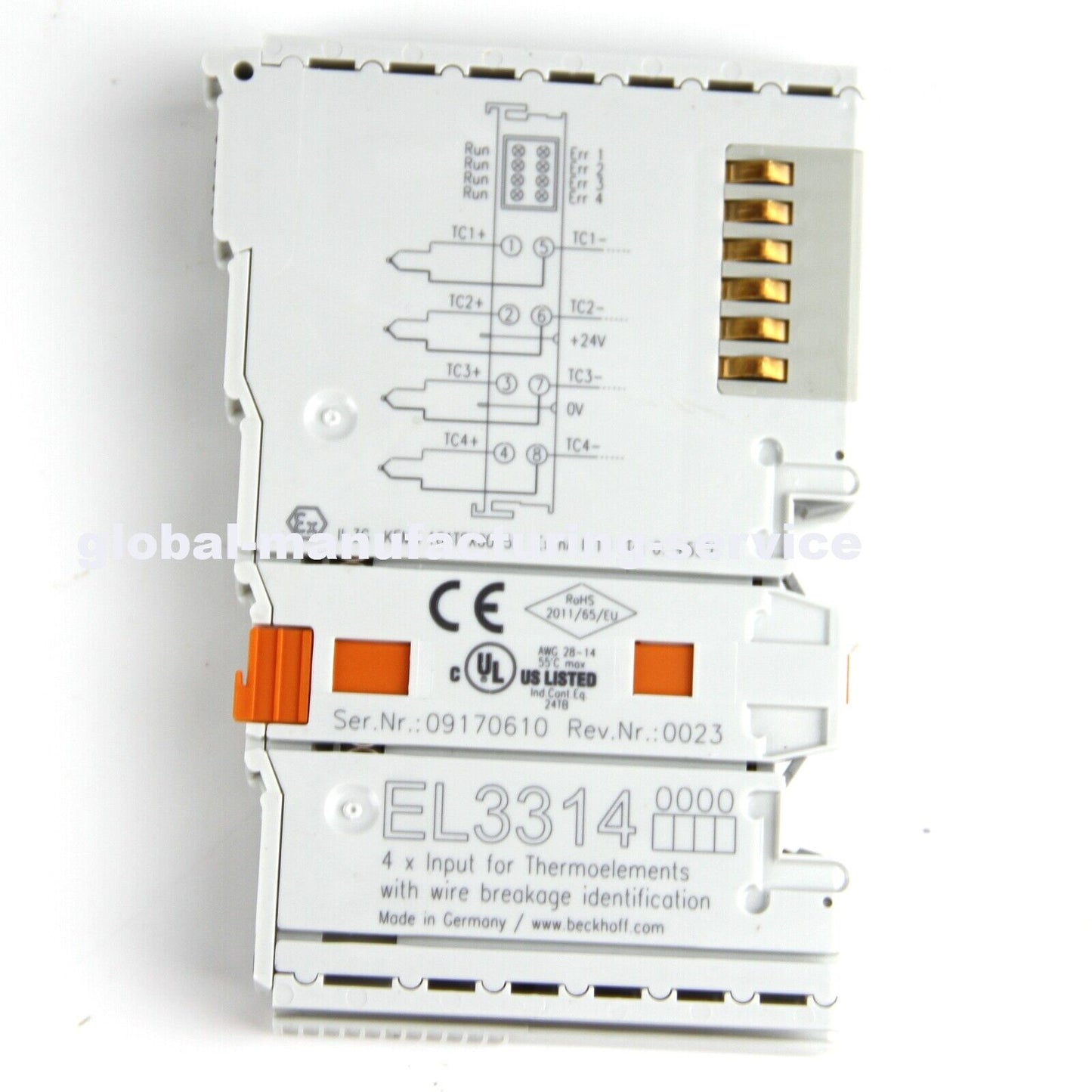 BECKHOFF EL3314 PLC Module with 4-20mA Output, EtherCAT, 24VDC, DIN Rail, IP67 - BECKHOFF