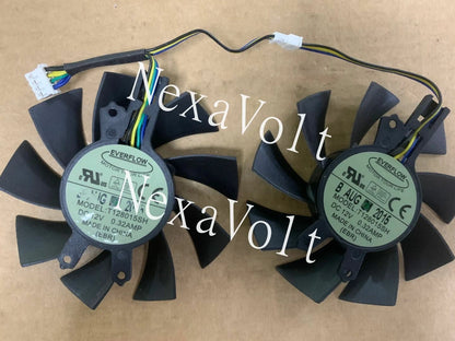 75mm EVERFLOW T128015SH Dual Fan Replacement 17mm x 46mm x 49mm 4Pin 0.32A R221