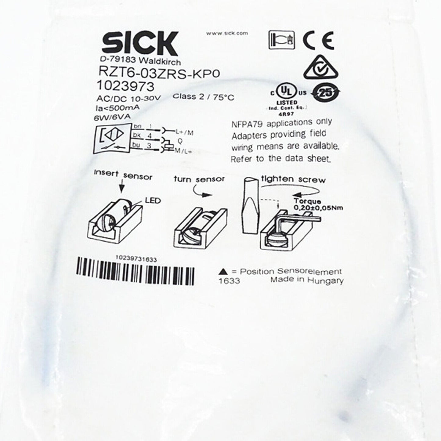 ONE SICK Photoelectric Switch Sensor RZT6-03ZRS-KP Fast Ship - ONE SICK