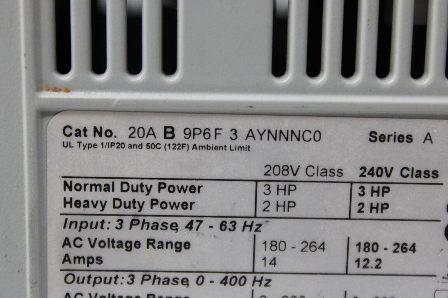 used Allen Bradley 20AB9P6F3AYNNNC0 PowerFlex 70 *No Keypad - ALLEN BRADLEY