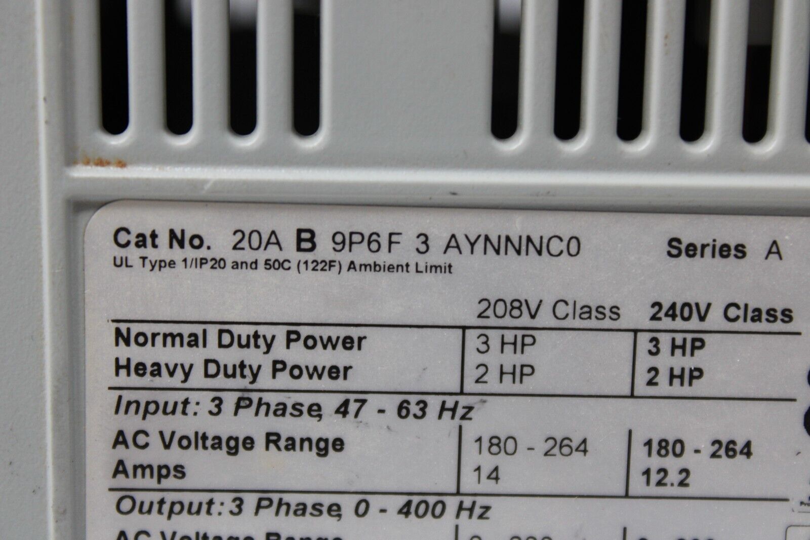used Allen Bradley 20AB9P6F3AYNNNC0 PowerFlex 70 *No Keypad - ALLEN BRADLEY