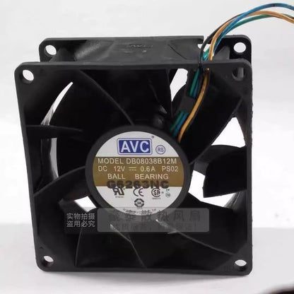 AVC DB08038B12M PS02 8038 DC12V 0.60A 8CM 4-Wire PWM Dual Ball Mute Cooling Fan