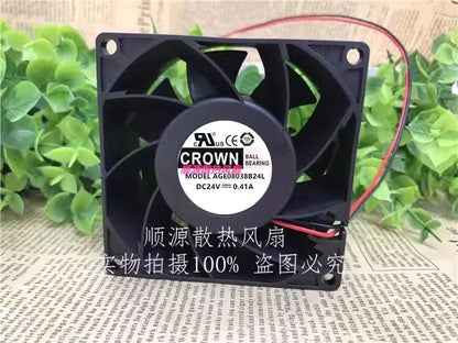 CROWN AGE08038B24L 8038 DC24V 0.41A 8CM 2-Wire Inverter Cooling Fan