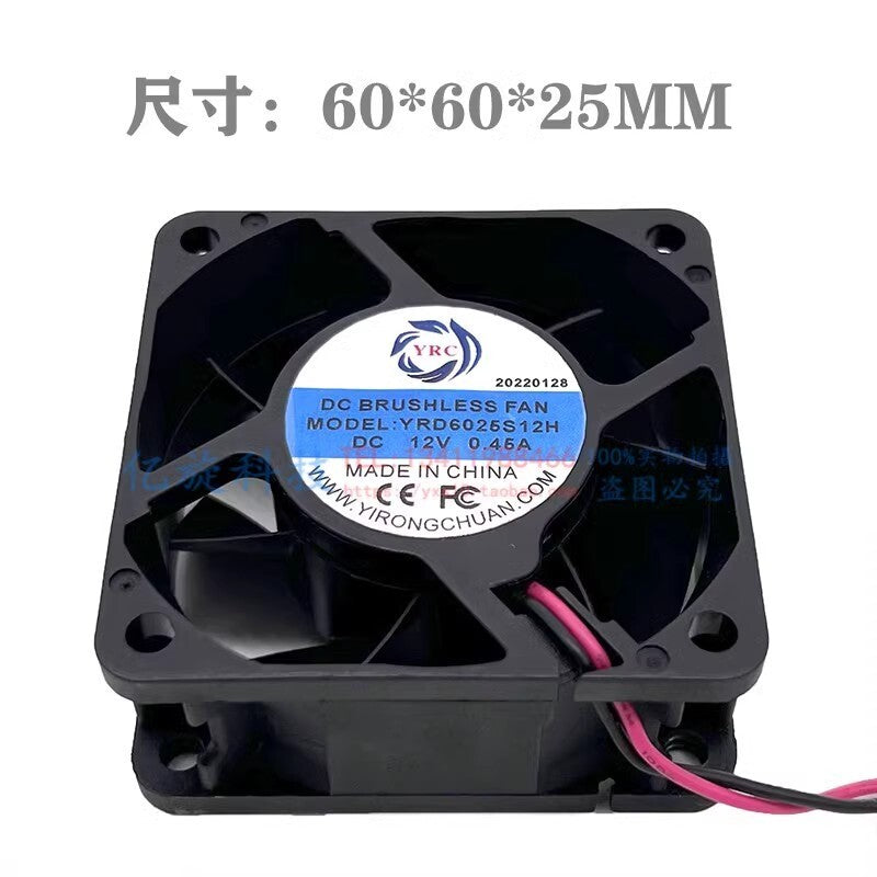 YRC YRD6025S12H 6025 DC12V 0.45A 6CM 2-wire inverter silent cooling fan