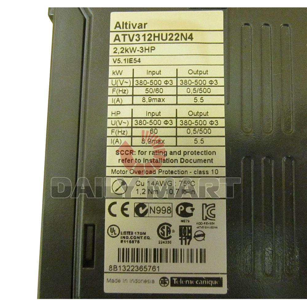 Schneider ATV312HU22N4 Motor Drives AC DRIVE 3HP 480V 3PHASE Frequency Converter