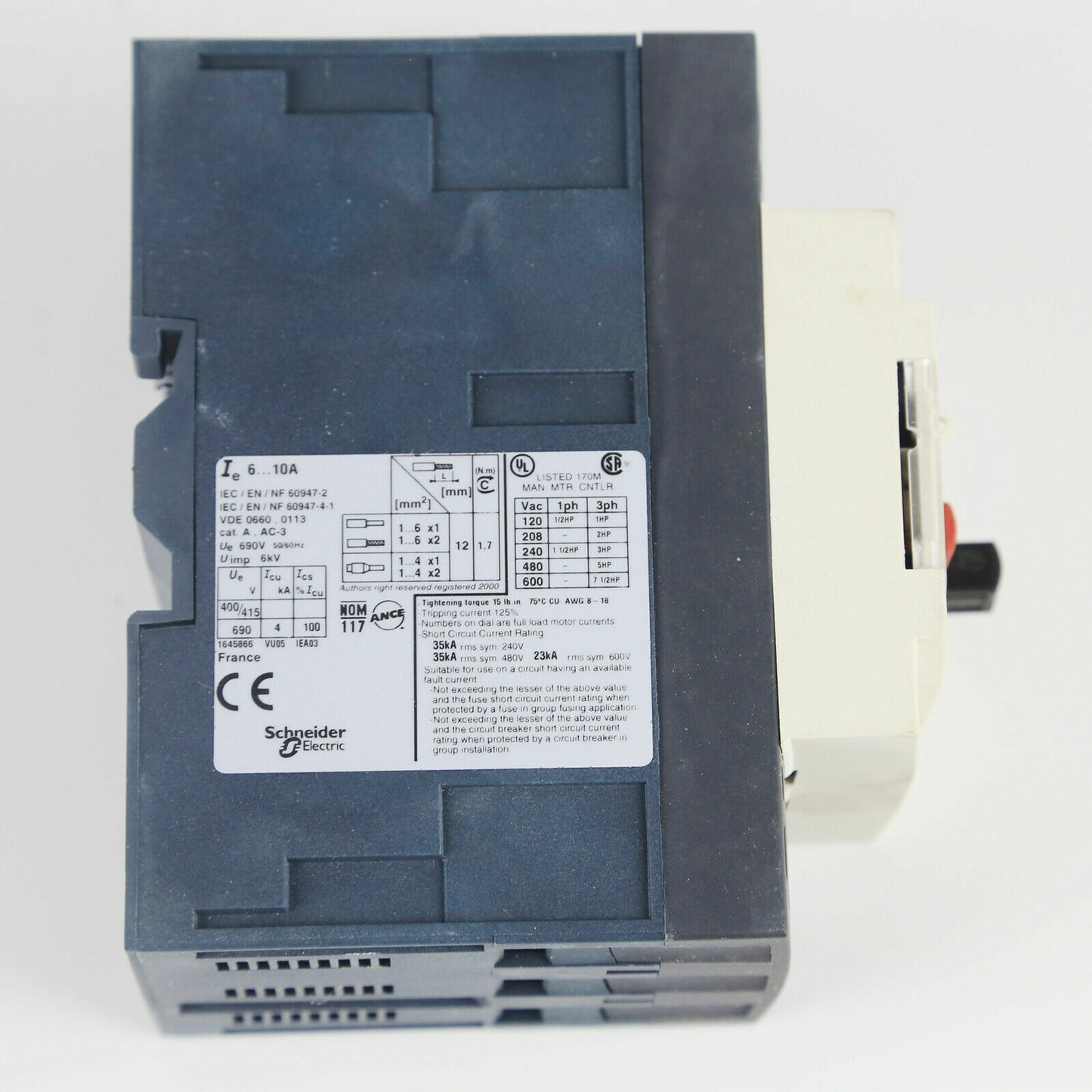 Schneider Motor Electric GV3ME14 6-10A 3-Phase 400V AC 10A Breaker - SCHNEIDER MOTOR ELECTRIC