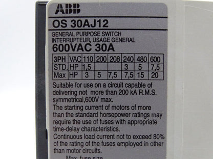 ASEA BROWN BOVERI OSJ30B6-150 FUSE - ASEA BROWN BOVERI