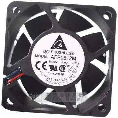 Delta AFB0612M 6025 DC12V 0.16A 3-Wire Dual Ball Mute Cooling Fan