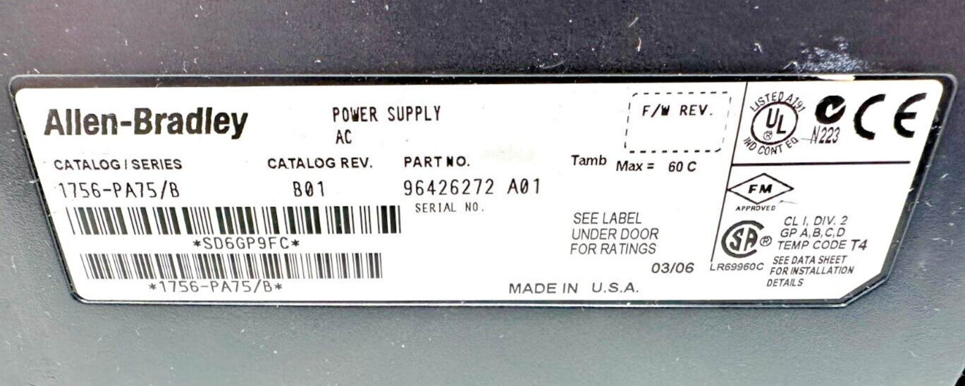 used Allen-Bradley 1756-PA75 Power Supply