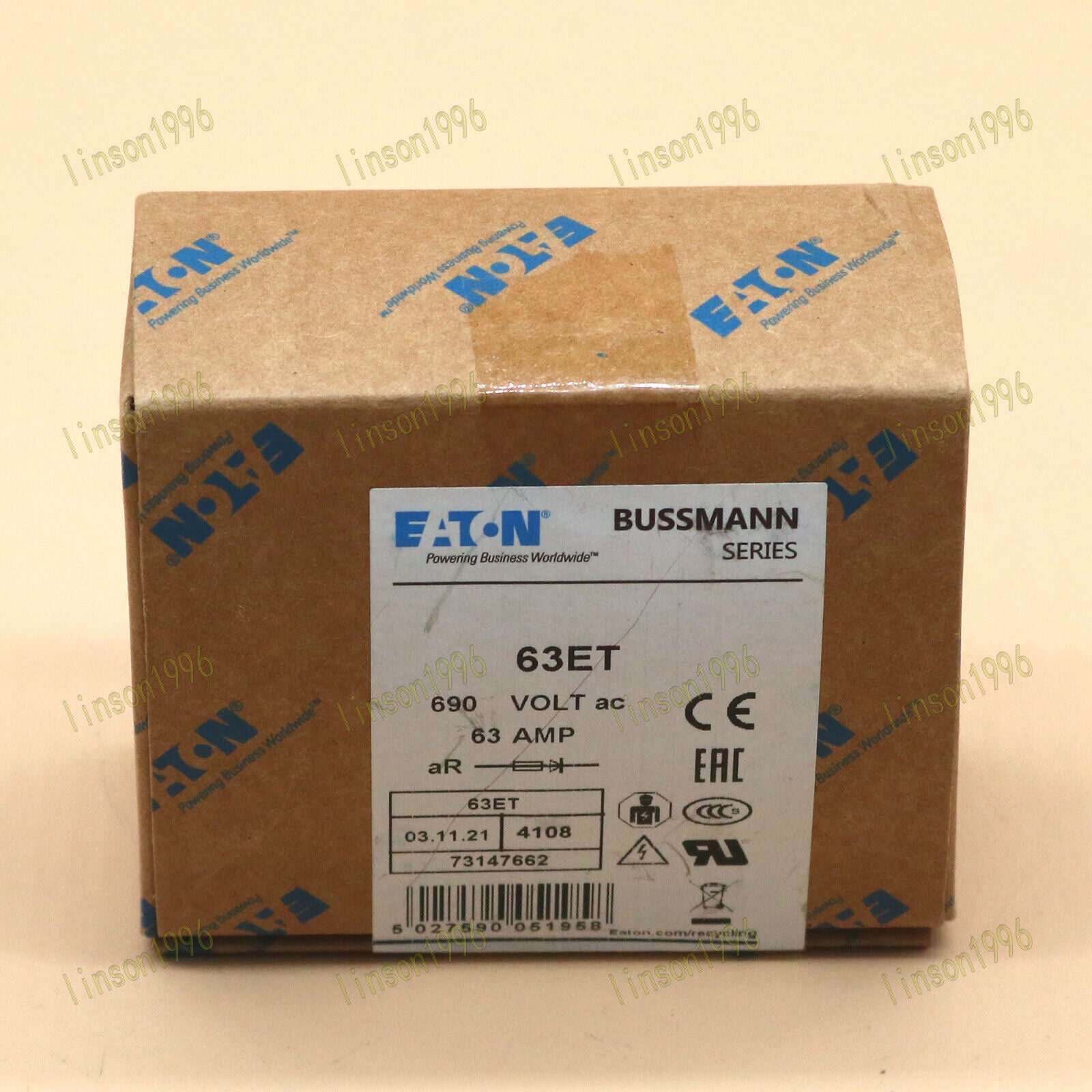 10-Piece Bussmann Eaton Fuse Box Set: BS88:4, 63ET, 63A, 690V - Fast Shipping - BUSSMANN