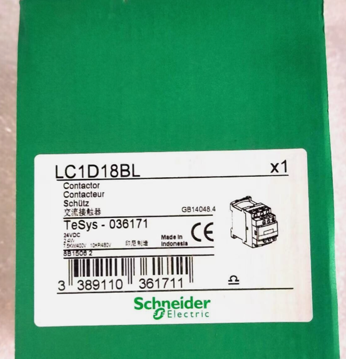 New In Box SCHNEIDER LC1D18BL Contactor DC24V - SCHNEIDER ELECTRIC