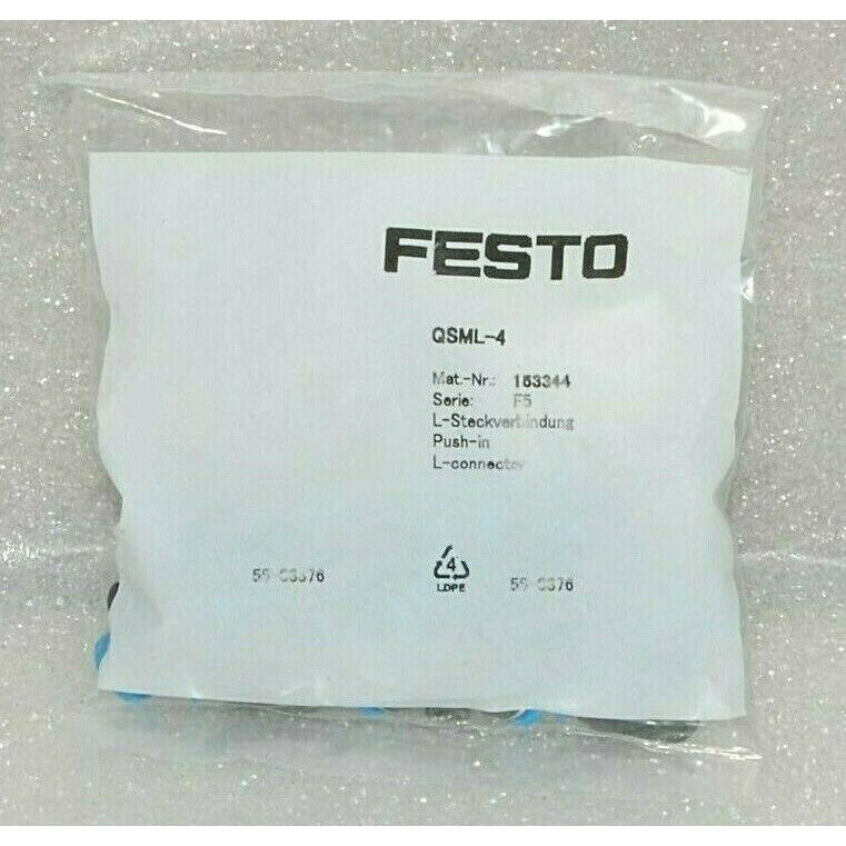 New FESTO Gas Connector QSML-4 153344 1-Year Warranty - FESTO