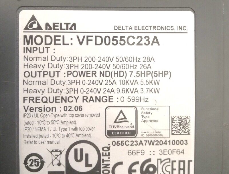 DELTA Inverter VFD055C23A - 1PC Smart Inverter - DELTA
