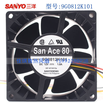 1pcs SANYO 9G0812K101 12V 8038 1.8A dual ball cooling fan