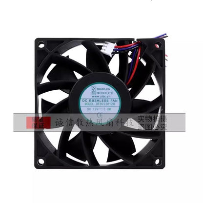 YOUNG LIN DFB923812H D12V 3.0W 92x92x38MM 3-Pin Silent Cooling Fan