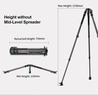FOR SIRUI SVS75 Carbon Fiber Video Camera Tripod SVH15 Fluid Head OneStep