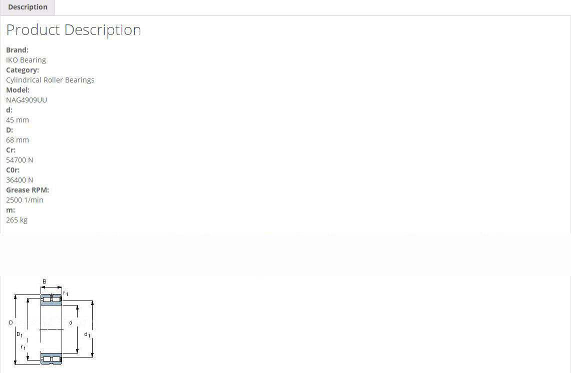 IKO NAG4909UU Cylindrical Roller Bearing with seal 68x45x22mm - IKO