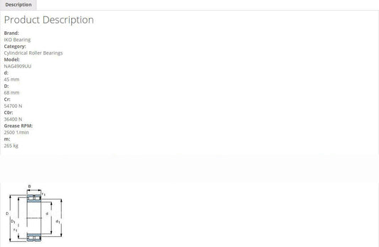 IKO NAG4909UU Cylindrical Roller Bearing with seal 68x45x22mm - IKO