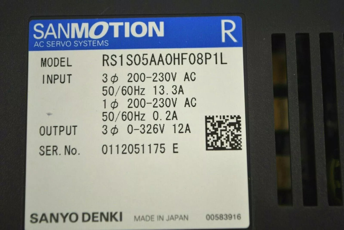 Sanyo Denki SANMOTION RS1S05AA AC Servo Systems RS1S05AA0HF08P1L | High Performance Servo Motor Controller | AC Motor Control System - SANYO DENKI