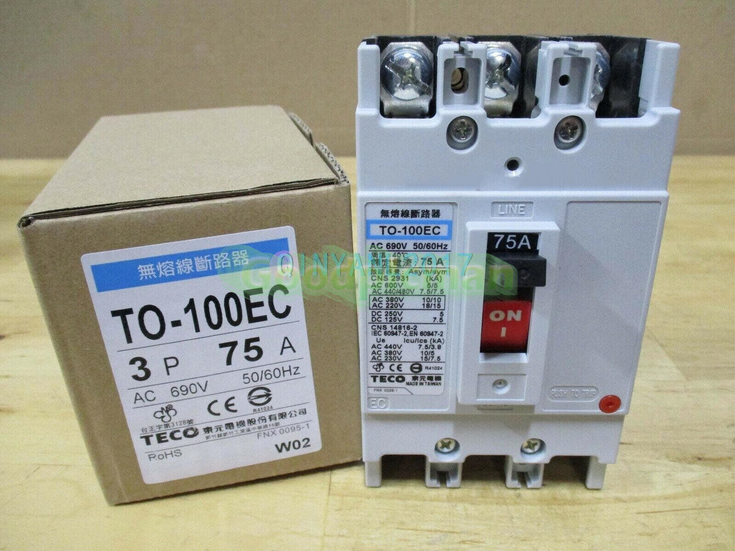 1PC Teco Thermal-Magnetic Breaker TO-100EC-3P 75A TO-100EC 3P