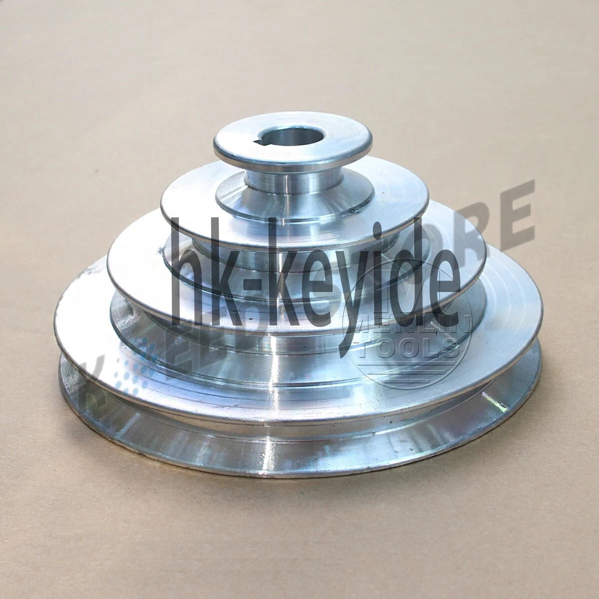 OD 130mm, 4 Step Pulley 16mm Bore for 1/2" = 12.7mm Belt width - Cast Aluminum