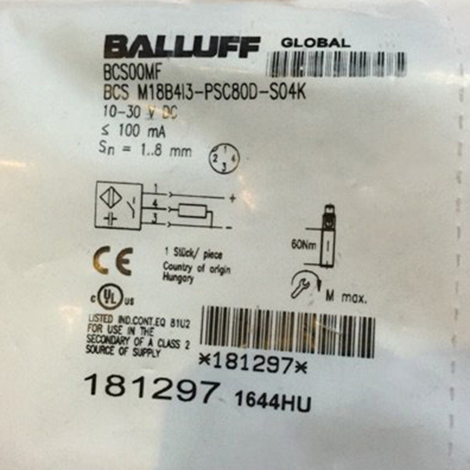 new 1pcs  balluff BCS M18B4I3-PSC80D-S04K Proximity sensor SHIP