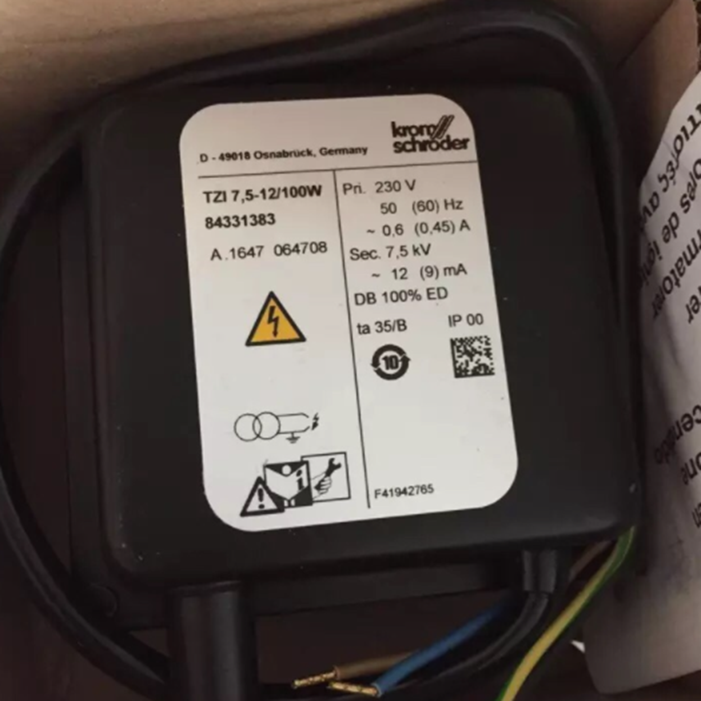 Kromsche roder TZI 7.5 12 100W Ignition Transformer - KROMSCHE RODER