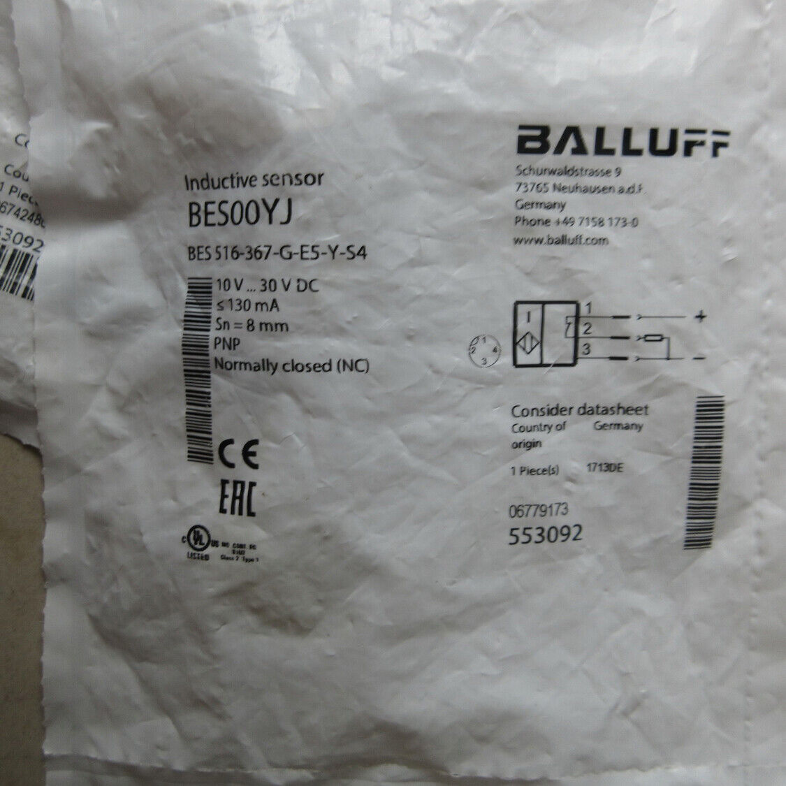 BALLUFF BES 516-367-G-E5-Y-S4 Proximity Sensor Fast - BALLUFF