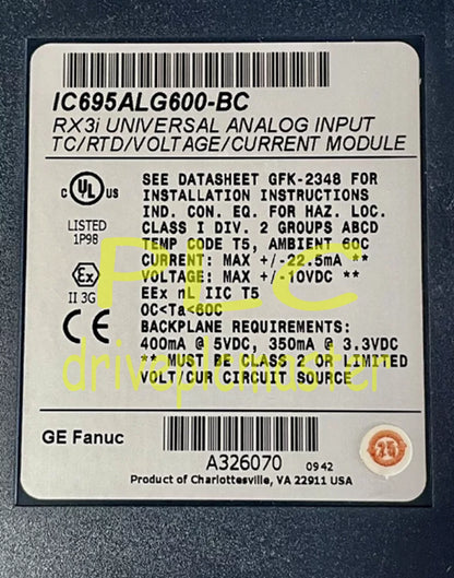 GE FANUC IC695ALG600-BC RX3i PLC Universal Analog Input Module (TC/RTD/V/I)