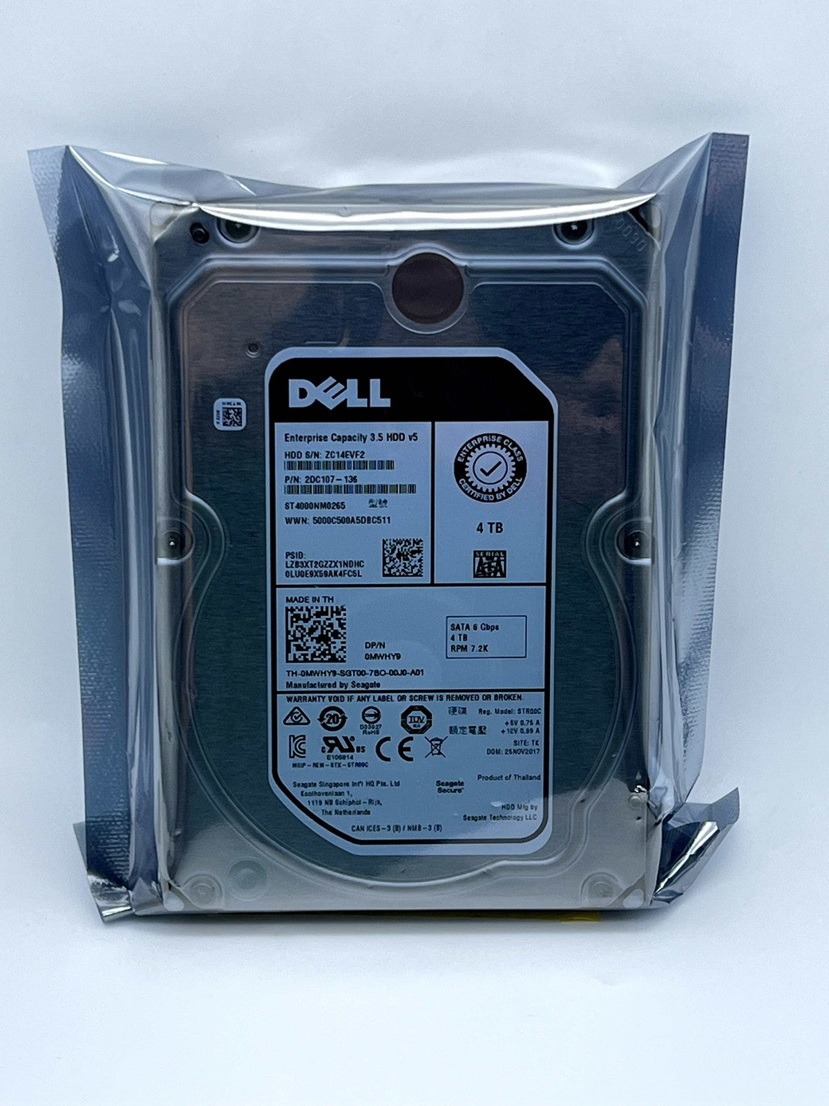 DELL MWHY9 0MWHY9 ST4000NM0265 Seagate Exos 7E8 4TB SATA 6Gb/s 3.5" Hard Drive
