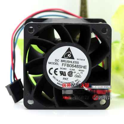 1pcs DELTA FFB0648SHE 6038 6cm 48V 0.24 3-wire double ball cooling fan