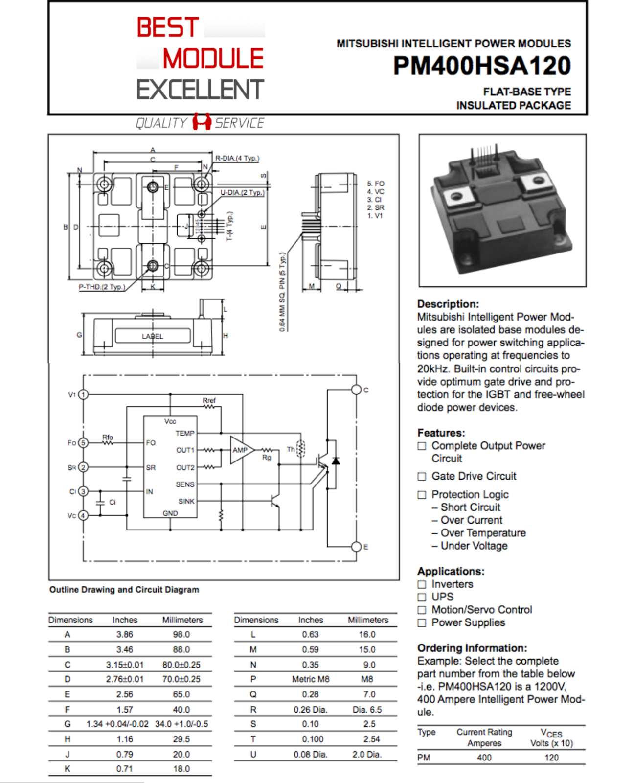 MITSUBISHI PM400HSA120 power supply module, high efficiency, quality assurance, MITSUBISHI PM400HSA120 - MITSUBISHI