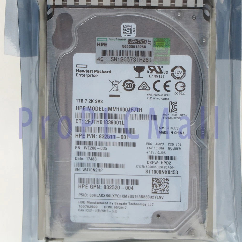 1PCS HPE 832984-001 832514-B21 1TB 7.2K 12G SFF 2.5 SAS SC HDD G9 G8