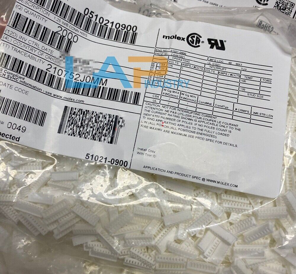 2000PCS Plastic 9P Connector 51021-0900, 1.25mm Pitch - New - HONEYWELL OR SCHNEIDER ELECTRIC