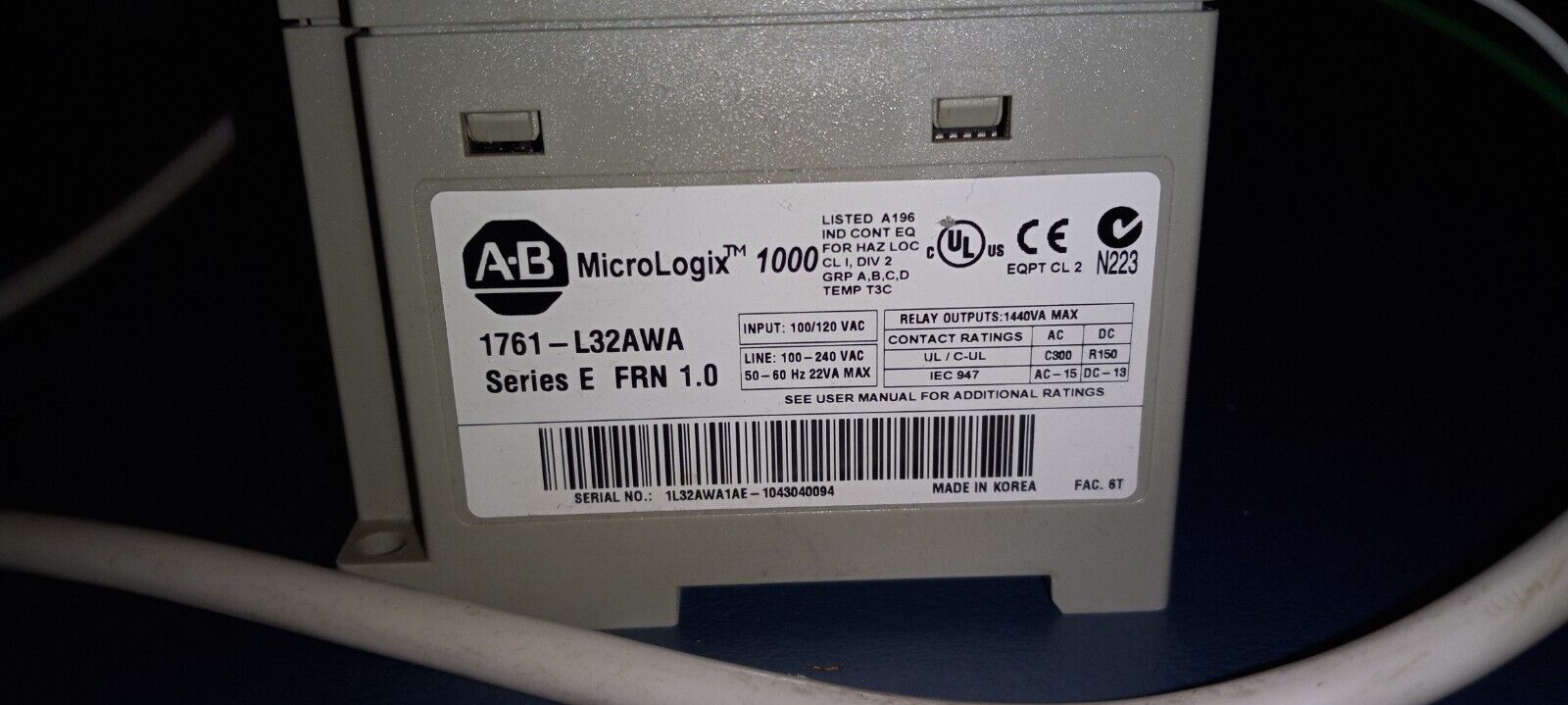 ALLEN-BRADLEY 1761-L32AWA SER E FRN 1.0 MICROLOGIX 1000 - KOEED