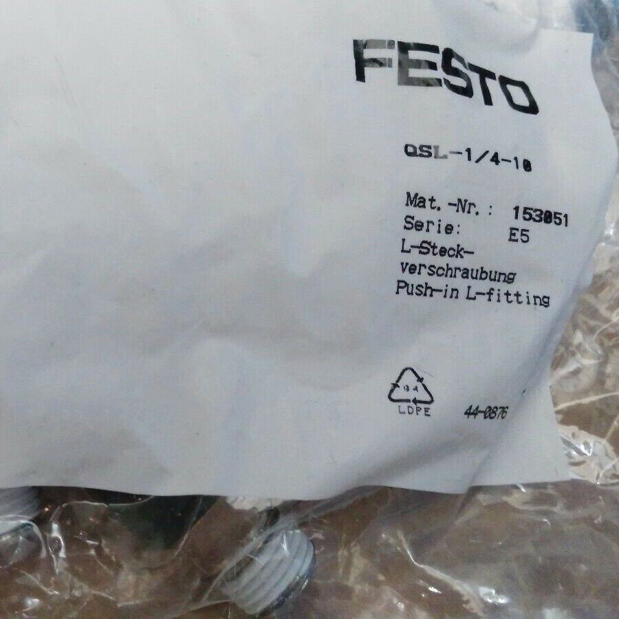 FESTO 153051 Push-In L-Fitting 1/4-10 Fast - FESTO