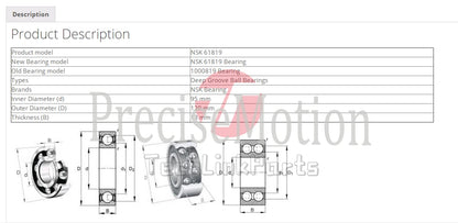 1PCS NSK 61819 ZZ Deep Groove Ball Bearings 95x120x13mm