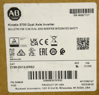 Allen Bradley 2198-D012-ERS3 Series B Kinetix 5700 Dual Axis Inverter System - ALLEN BRADLEY