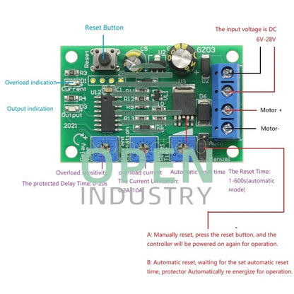 10A 6V 12V 24V PWM DC Motor Over Current Load Protection Switch Module Governor