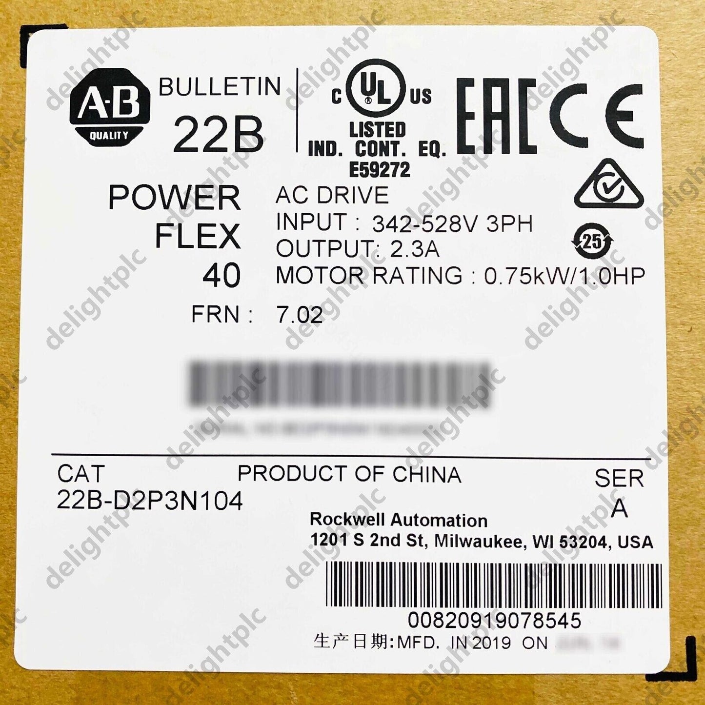 2020-2021 Allen-Bradley PowerFlex 40 0.75 kW 1 HP AC Drive 22B-D2P3N104 - ALLEN-BRADLEY